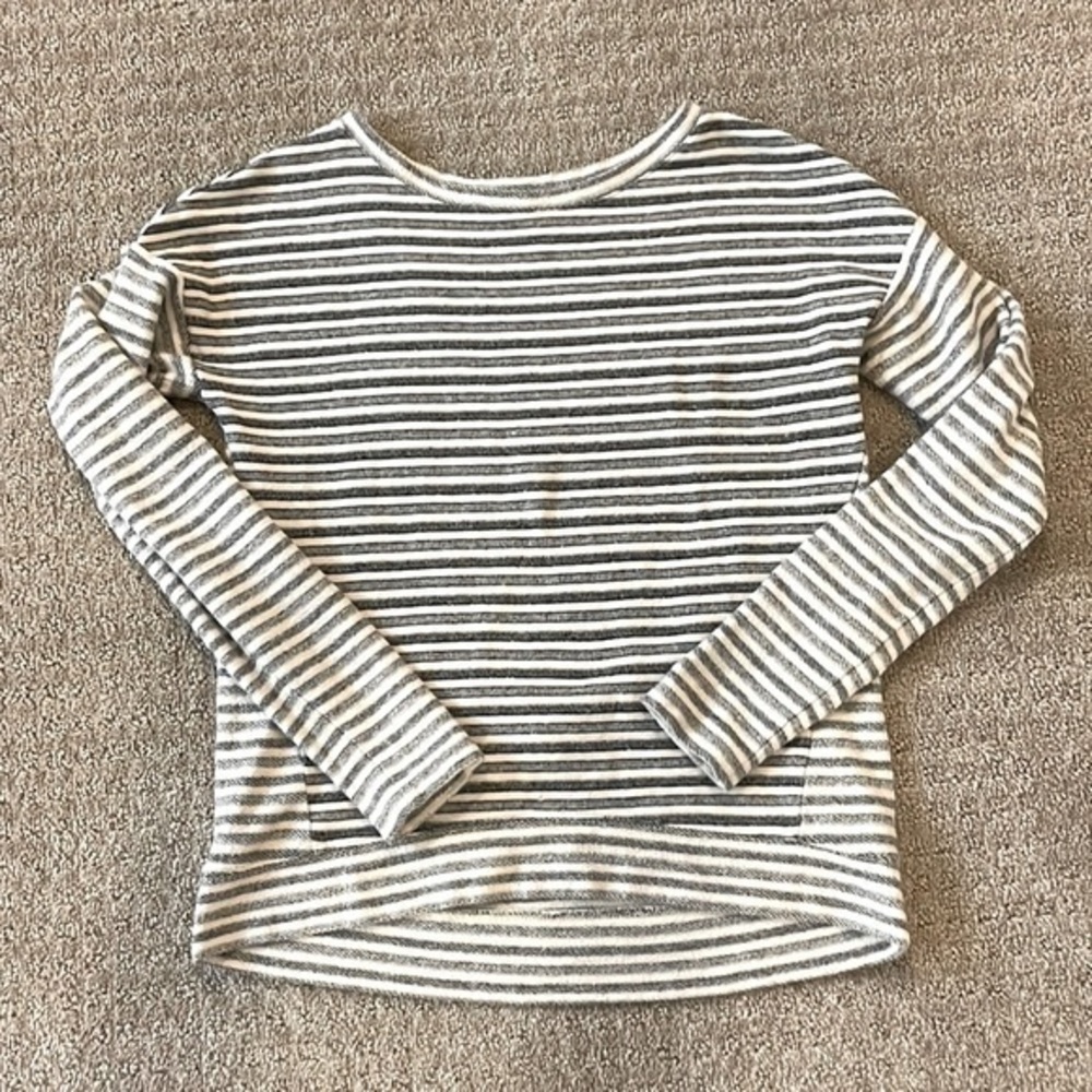 Lou & Grey Gray Striped Crew Neck Pullover Sweater